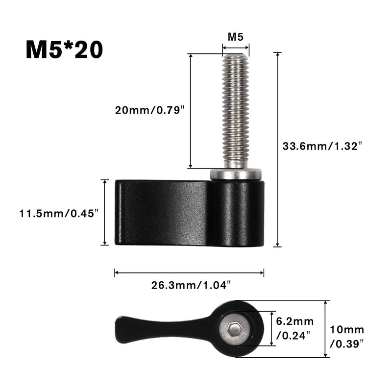 [Australia - AusPower] - SPEEDWOX 10 Pcs M5 20mm Screw with Handle Thumb Screw Male Threading Rotating Knob Adjustable Thumb Lever Screw Rotating Knob Adjustable Thumb Lever Screw Rotating Knob with Single Wing(Black) M5*20 Black 