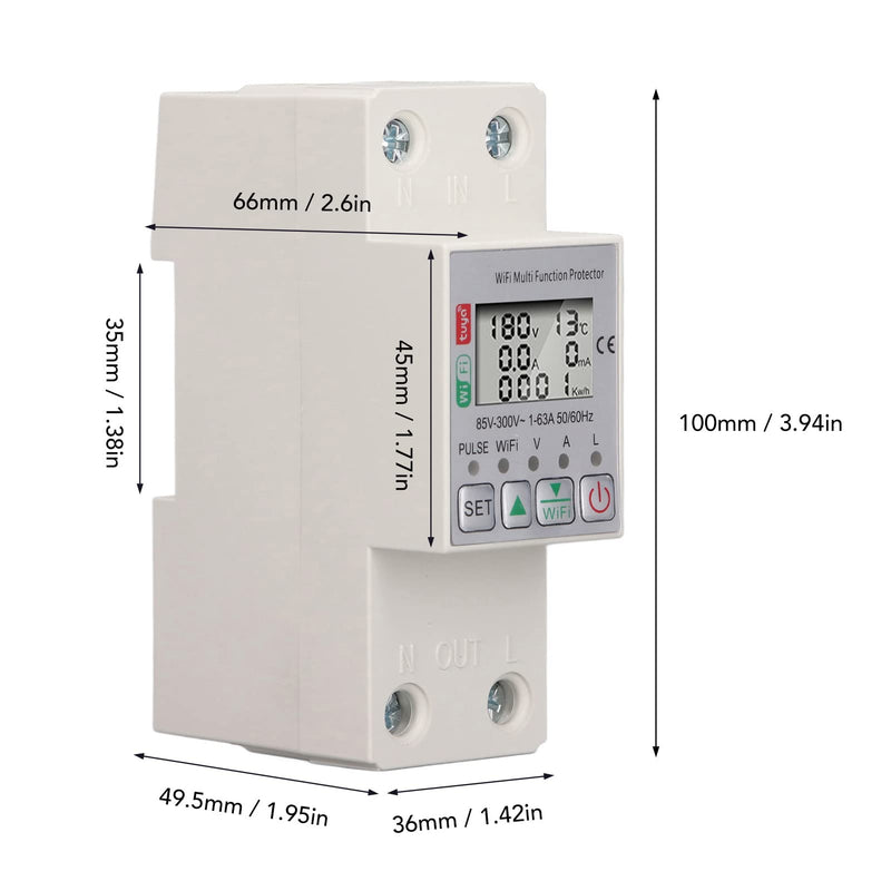 [Australia - AusPower] - Yosoo Health Gear Smart Power Meter Switch WiFi Voltage Current Meter, LCD Display WiFi Smart Power Meter Switch for Tuya Energy Circuit Breaker Multi Function Protector with Metering AC85-300V 63A 