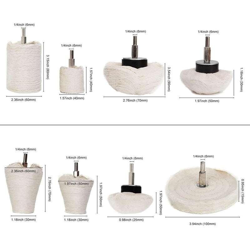 Buffing Wheel for Drill,8 pcs Buffing Pad Polishing Wheel Kits,Wheel Shaped Polishing Tool for Metal Aluminum,Stainless Steel,Chrome,Jewelry,Wood,Car,Ceramic,Glass,etc