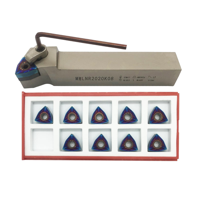 [Australia - AusPower] - 3/4" Right Cutting CNC Lathe Carbide Excircle Indexable Turning Tool Holder Bit Set MWLNR2020K08 with 10pcs WNMG432 WNMG080408 Indexable Carbide Inserts for hardness steel 3/4" holder with WNMG432 inserts 
