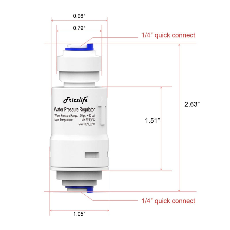 [Australia - AusPower] - Frizzlife Water Filter Pressure Regulator Protection Valve For Reverse Osmosis & Water Filter System, 60PSI, 1/4” Quick Connect Push Fit, PRV01 