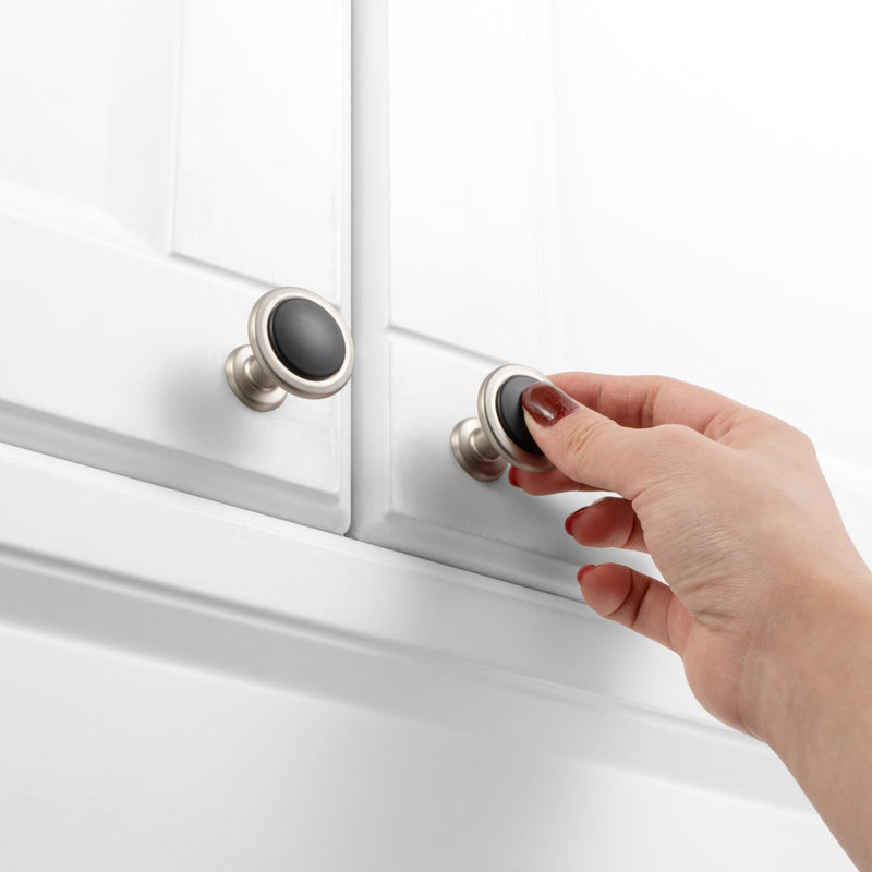 KOOFIZO 10 Pack Black and Nickel Kitchen Cabinet Knobs Matte Black and Silver Drawer Knobs 1960 Round Single Hole Cabinet Pulls for Cabinets Drawers Dresser Cupboard Bedroom Bathroom Knob 1 - 10Pcs Black + Brushed Nickel