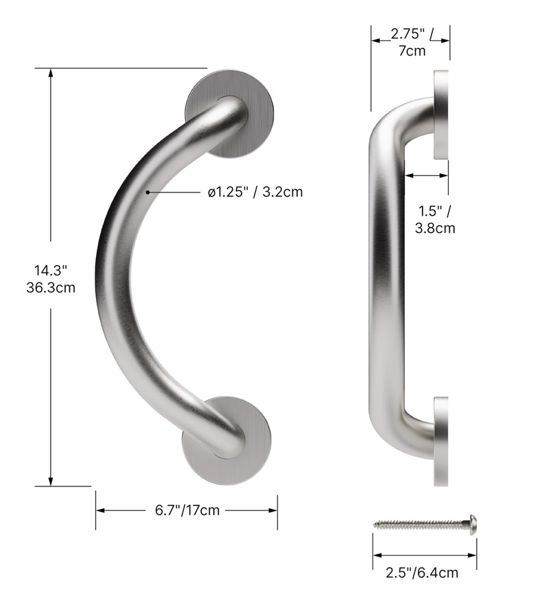 HEALTHCRAFT Plus Crescent Grab Bar 14.3", ADA Bath Safety - Polished Chrome | Curved crescent design, concealed screws, decorative safety bar