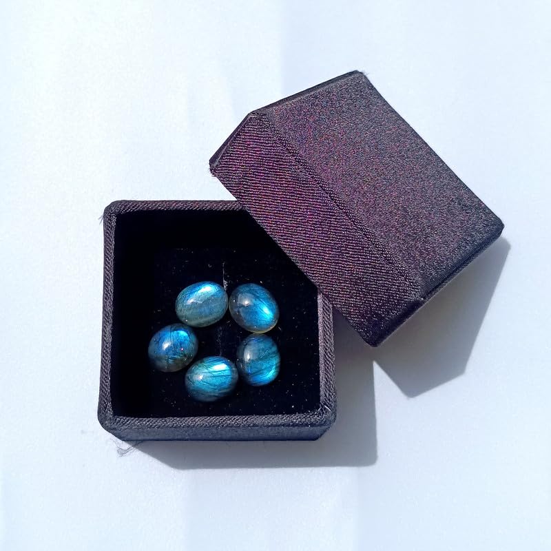 Natural Rainbow Moonstone Oval Shape Calibrated Cabochon 5 Pcs Lot 9x11mm