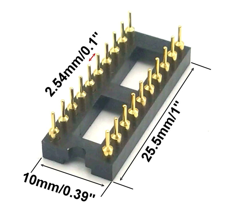 Gold-Plated 20 pcs DIP-20 pins IC Round Hole Socket Adaptor 2.54mm Pitch 7.6 Row Pitch 2 Row 20 Round Pins Soldering