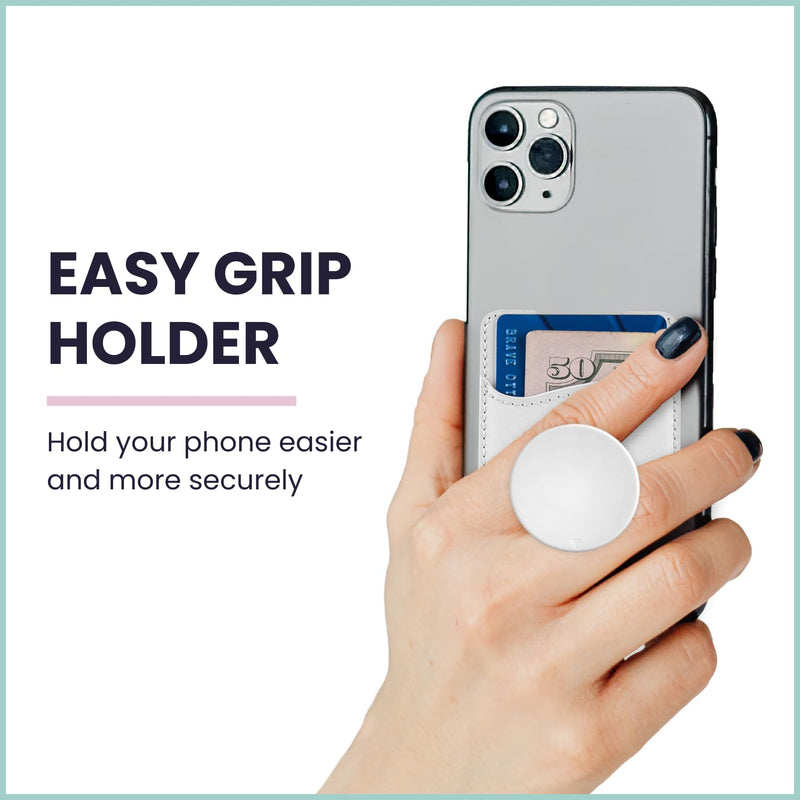 [Australia - AusPower] - Wallaroo Wallets Premium Leather Phone Card Holder with Stand - Non-Slip Interior Strong Adhesive Grip - Phone Wallet Stick - Slim, Lightweight & Durable - Compatible with Most Phones White 