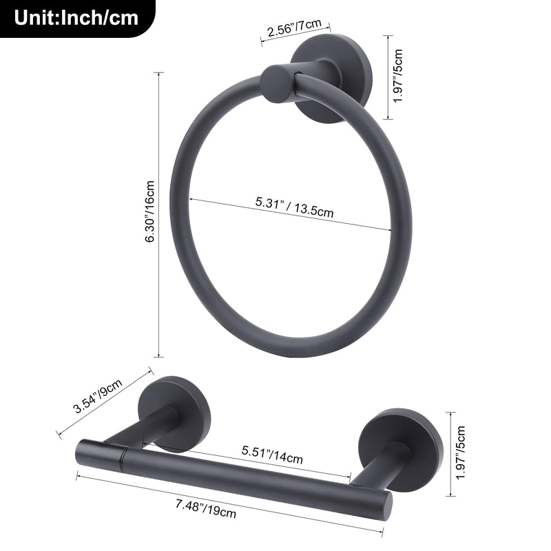 Matte Black Toilet Paper Holder Set, Stainless Steel Towel Ring, Double Post Pivoting Toilet Paper Holder and Hand Towel Holder Set for Bathroom,Bathroom Hardware Accessories Set Black Matte Black