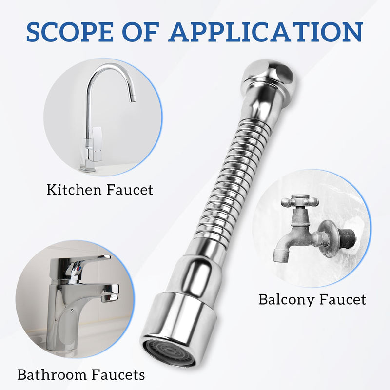 [Australia - AusPower] - VZXZXE Tap Extension 14 cm, 360° Swivel Function, Explosion-proof and Rustproof, Suitable for Bathroom and Kitchen Tap Extensions Silvery 14cm 