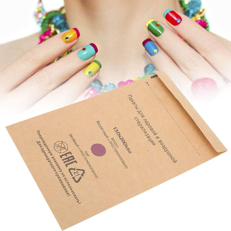 YUYTE 100 Disposable Sterilisation Self Sealing Cleaning Bags, Autoclave Kraft Paper Cleaning Bags for Dentist Tools and Nail Art Accessories (130 x 200 mm) 130*200mm