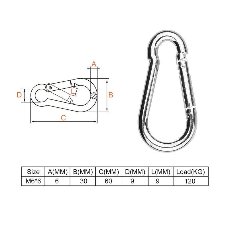 [Australia - AusPower] - 20 Pack 2-3/8 inch Spring Snap Hooks, Heavy Duty Key Carabiner Clip, Quick Links Hammocks Hook for Camping Hiking Swing M6x60mm 6x60mm Silver 20 