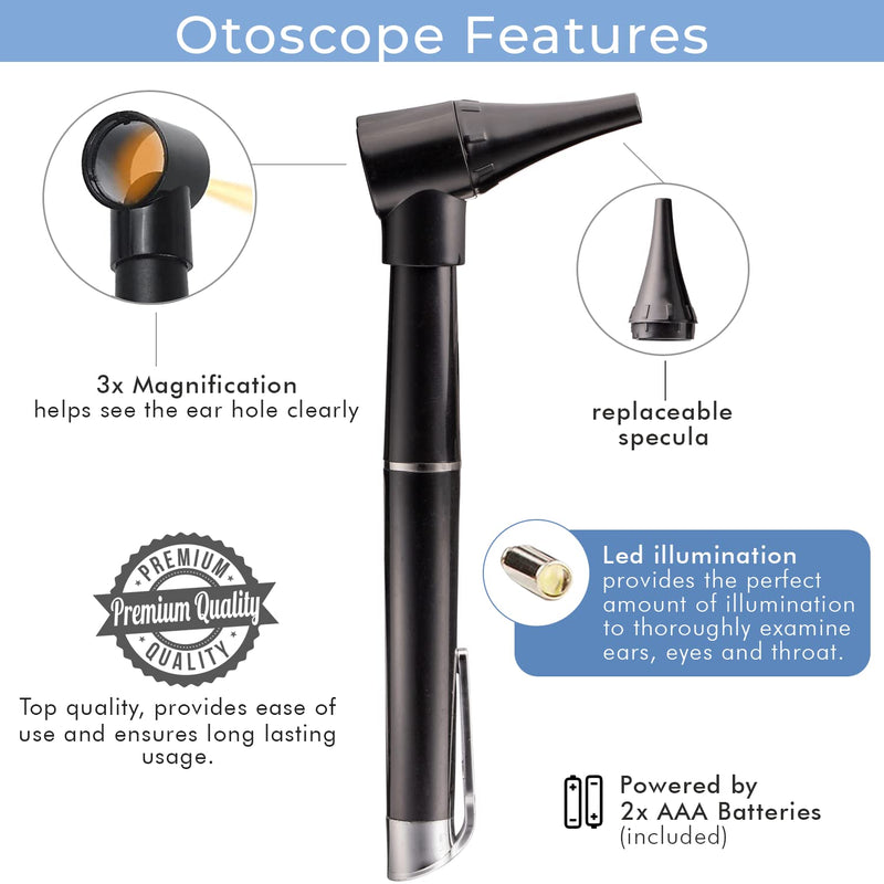 [Australia - AusPower] - Novamedic Pack of 5, Pocket Otoscope Kits with LED Light Ideal for Ear Infection Diagnostics, Nurses Doctor EMTs & Medical Students, 3 Size Replacement Specula Tips 