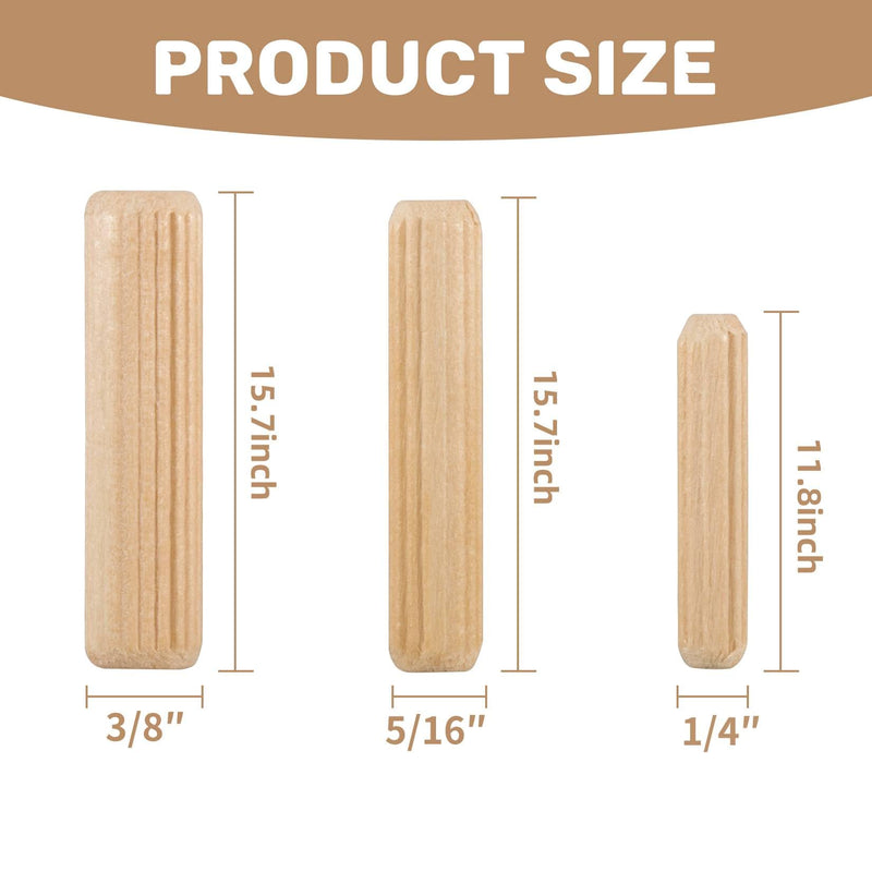 [Australia - AusPower] - Sukh 200Pcs Wooden Dowel Pins - Wooden Dowels Fluted Wood Dowel Pins with 1/4?5/16 and 3/8-inch for Joining in Furniture, Cabinets and Other Woodworking Projects or Crafts.… 