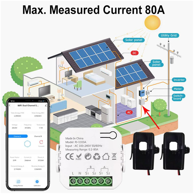 [Australia - AusPower] - Walfront Smart WiFi Energy Meter Real Time Monitoring Tuya APP for Home and Industrial Applications (with 2CT) 
