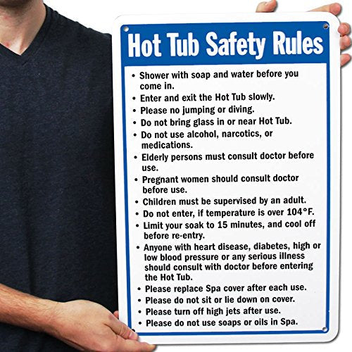 SmartSign-S-4896-Pl "Hot Tub Safety Rules" Sign | 10" x 14" Plastic - Black/Blue on White