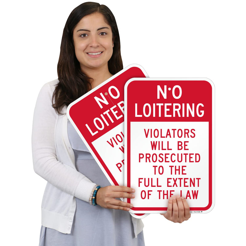 SmartSign No Loitering Violators Will Be Prosecuted Sign - 2 Pack, 18 x 12 inch, 2mm Thick Aluminum Composite, Red and White, Made in USA 12" x 18" - ACM (Pack of 2)
