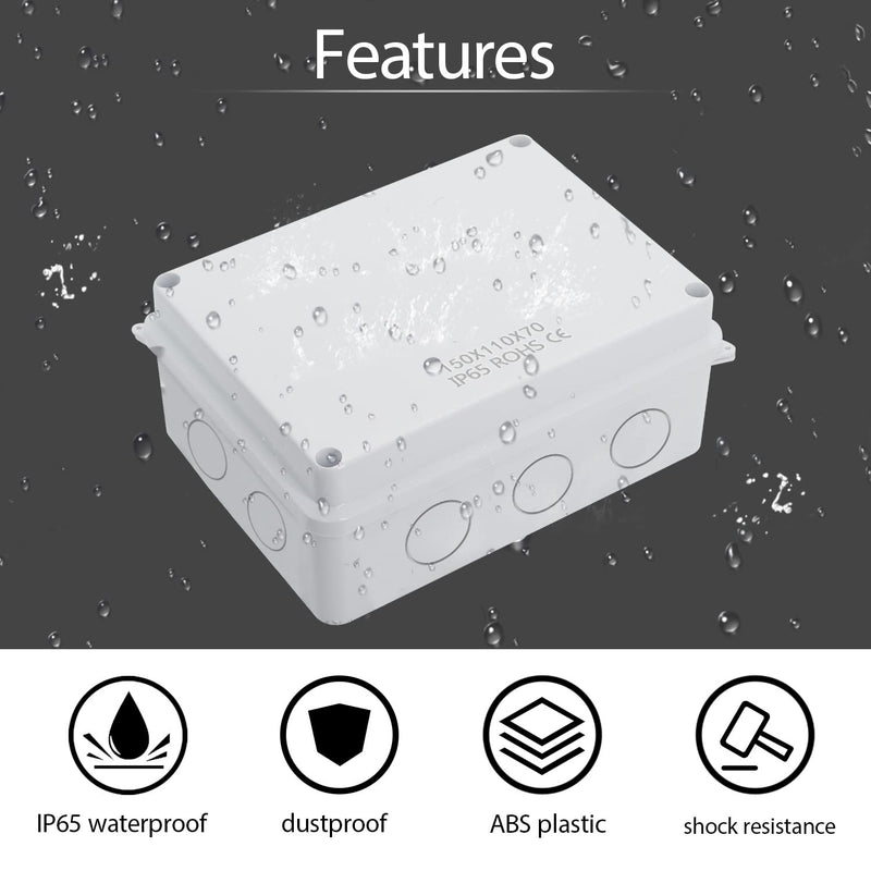 [Australia - AusPower] - LeMotech Junction Box with Reserved Holes ABS Plastic Electrical Box IP65 Waterproof Dustproof Project Enclosure for Electronics White 5.9 x 4.3 x 2.8 inch 5.9"x 4.3"x 2.8" 