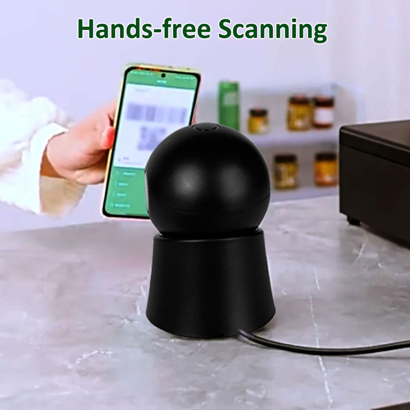 1D 2D Barcode Scanner Desktop, USB Wired Handsfree QR Scanner, Omnidirectional Bar Code Reader Support Screen Code Scanning for POS PC Supermarket Library Retail Bookstore