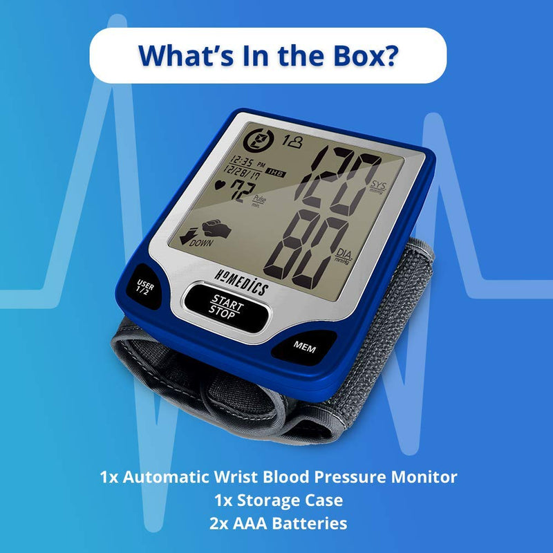 [Australia - AusPower] - Homedics Blood Pressure Monitor, Automated Wrist Blood Pressure Machine for Home use with Easy One-Touch Operations. Stores up to 120 Readings (60 Readings per 2 Users). Cuff and Storage Case Included 