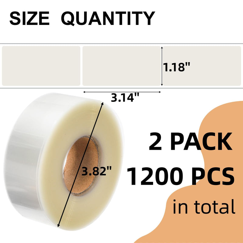 Pumtus 1200 Pcs Clear Label Protectors, 3.14 x 1.18 Waterproof Rectangle Label Stickers, Transparent Wafer Seal Sticker, Protective Barcode Label Cover for Package Envelope Mail Books Number