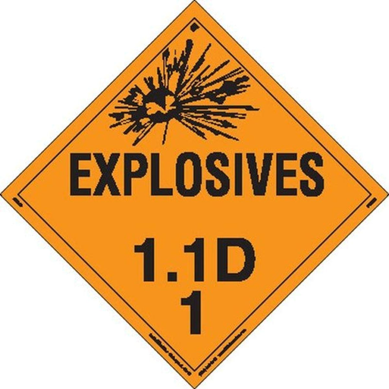 Labelmaster PSR43 Explosive Class 1.1 D Hazmat Placard, Removable Vinyl (Pack of 25)