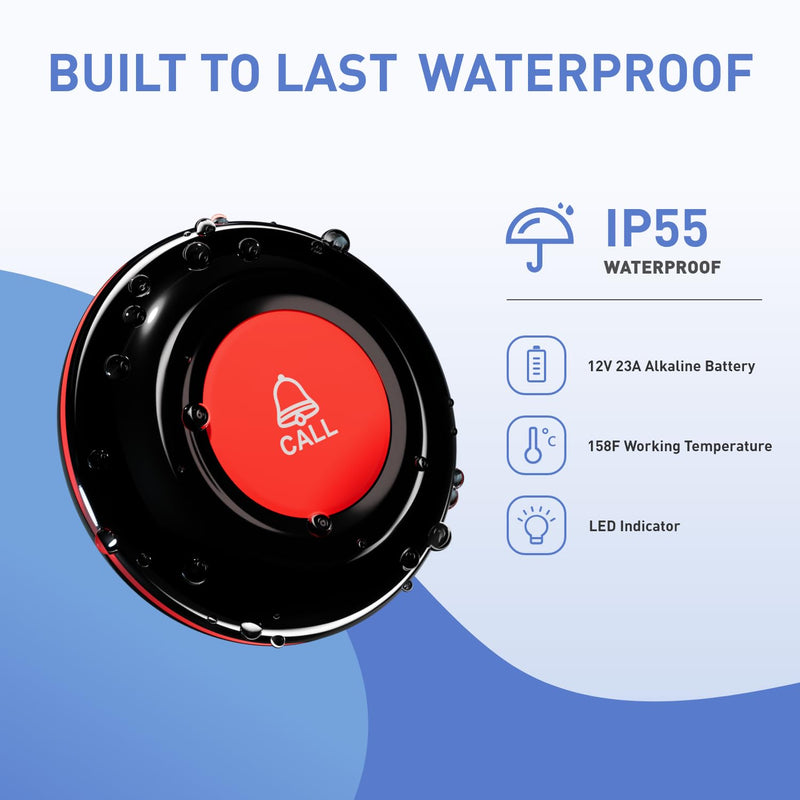 CallToU Wireless Call Buttons for Caregiver Pager and Calling System Waterproof Nurse Alert Call Buttons for Clinic Nurses Station Restaurant Nursing Home（Need to Be Paired with Receiver to Work）