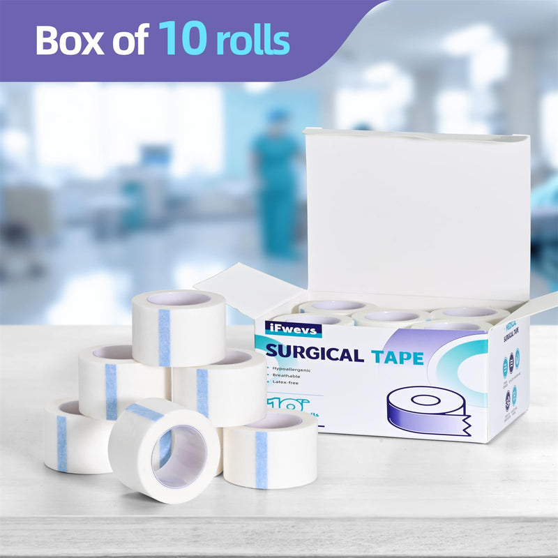 [Australia - AusPower] - Paper Medical Tape 10 Rolls - 1" x 10 Yards Latex-Free & Hypoallergenic Soft Paper Surgical Tape, Applicable to Surgical Tape for Skin, Dressings, Wound First Aid Tape 