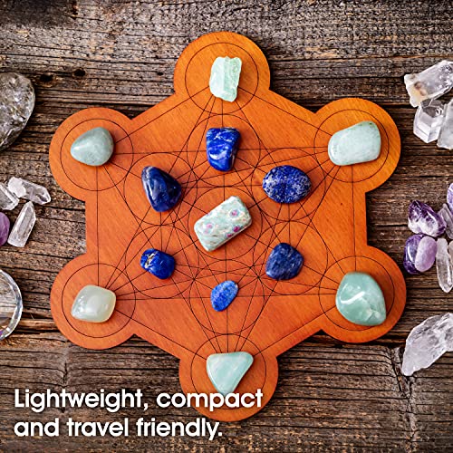 Crystal Grid Board - Metatron's Cube Sacred Geometry Amplify The Power of Your Crystals 10 inches Diameter Wooden Plate Witchcraft, Wiccan Altar, Ritual, Space Decor, Brown, 10Wx10Lx0.3H 25.4cm Metatron's Cube