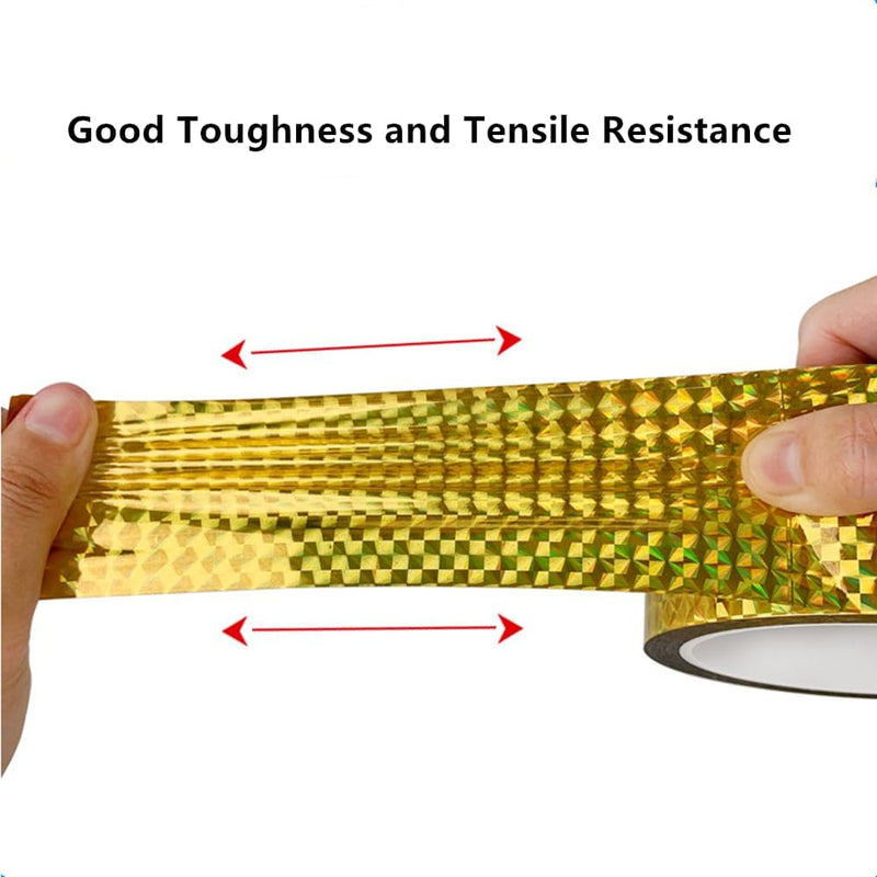 Self-Adhesive Holographic Reflective Tape Prism Tape Holographic Reflective Tape for Keep Birds Away, Craft Projects, DIY Art, Home, Daily Use (Gold, 1 Inch x 55 Yard) Gold