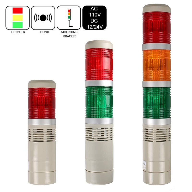 [Australia - AusPower] - LUBAN Industrial Signal Light, Column LED Alarm Tower Lamp Light Flash Indicator, 2-Layer Stack LED Warning Light for Safety (110V/Steady ON Light) 110V without Buzzer 