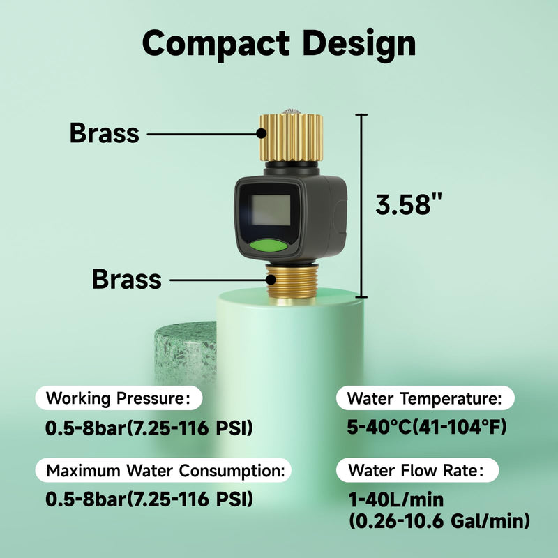 [Australia - AusPower] - Watflow 3/4"Water Flow Meter with Water Nozzle Kit,4 Modes Change, Measure Gallon/Liter Consumption for Garden Hose, RV Water Tank, Lawn Sprinkler, and Nozzle Sprayer 