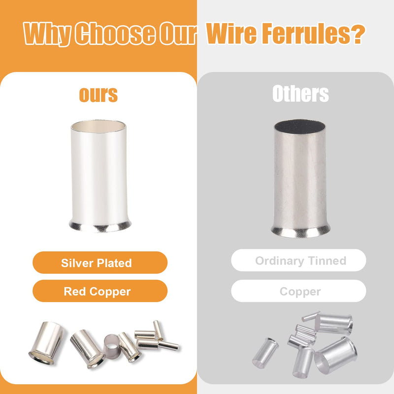 [Australia - AusPower] - 166 Pcs Wire Ferrules Kits Silver Plated Copper Crimp Terminal Connector 8 Sizes AWG (1/0 2/0 2 4 6 8 10 12) Sleeves Insulated Cord Pin End Terminal M-020 166PCS 
