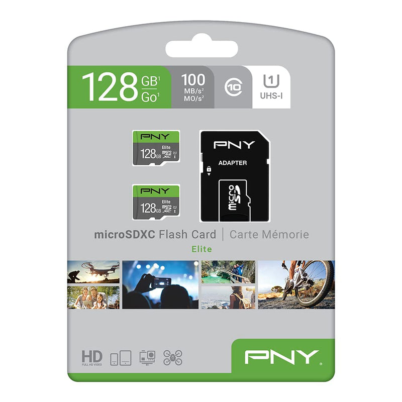 [Australia - AusPower] - PNY 128GB Elite Class 10 U1 microSDXC Flash Memory Card 2-Pack - 100MB/s, Class 10, U1, Full HD, UHS-I, micro SD FLASH CARD - 2 PACK 