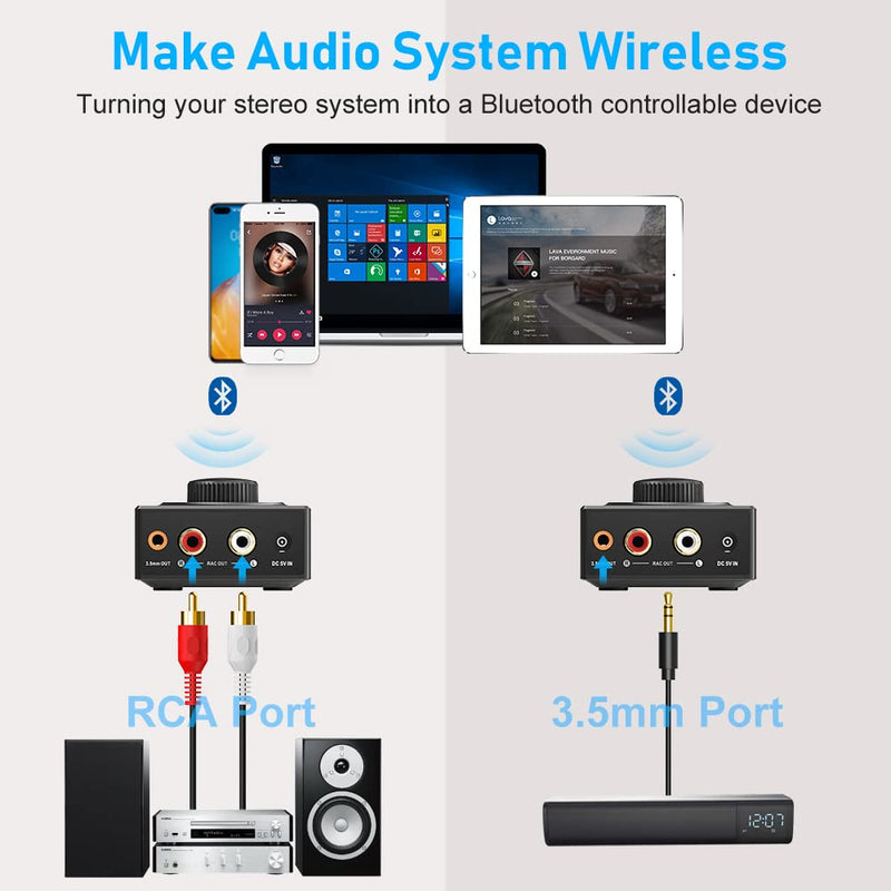 [Australia - AusPower] - YMOO B06T3 Bluetooth 5.3 Receiver, 100ft RCA Bluetooth Audio Adapter for 3.5mm Jack AUX HiFi Home Stereo/Speaker from Smartphone/Tablet/Laptop,Dual Link for Two Speakers,SBC AAC Audio Black 