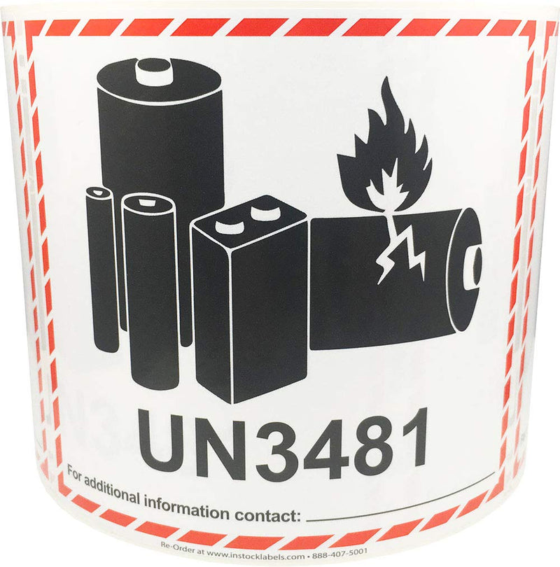 UN3481 Caution Lithium Battery Labels 4.5 x 5 Inch 500 Adhesive Stickers