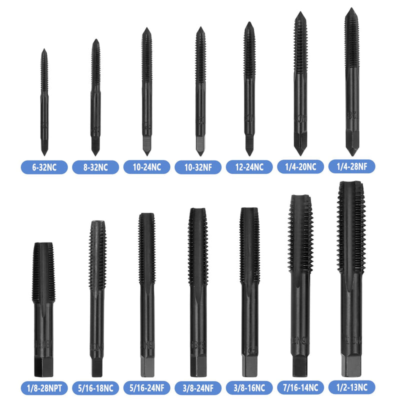 [Australia - AusPower] - Mesee 14 Pieces Thread Tap Combination Set Nitriding Coated HSS Straight Flute Thread Screw Taps SAE Size Machine Drill Thread Tapping Tool 6-32NC to 1/2-13NC 