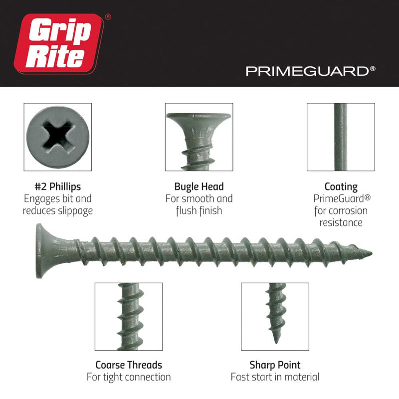 [Australia - AusPower] - Grip-Rite PTN3S1 PG10 Polymer Coated #8 x 3 Coarse Thread Deck Screw, Gray, 1lb Box #8 x 3" 