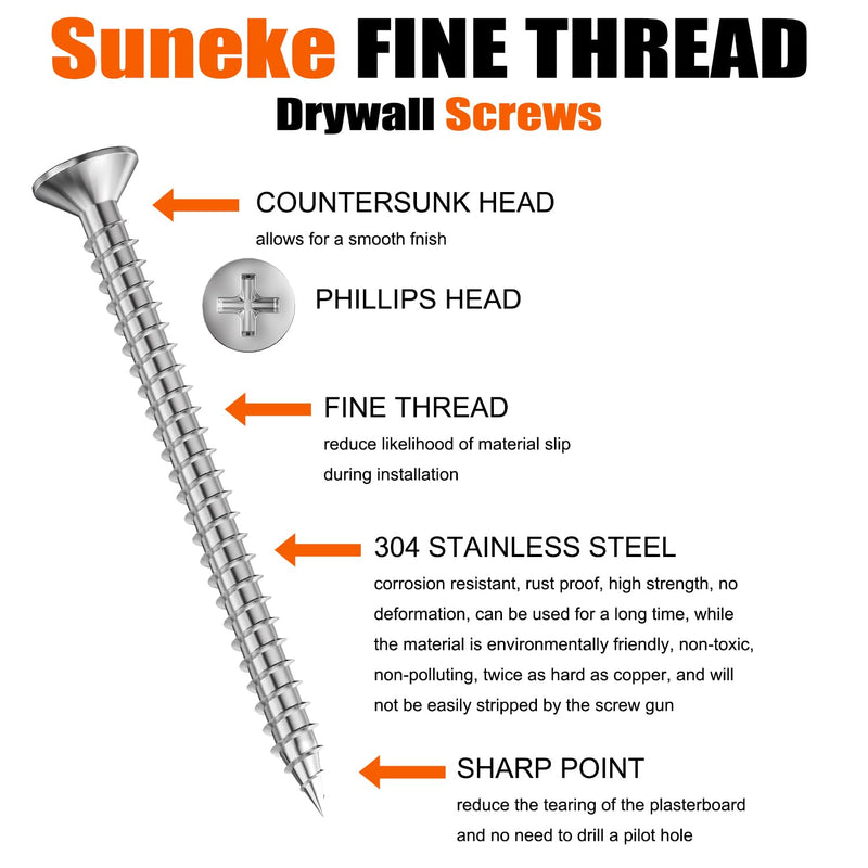 [Australia - AusPower] - 100PCS #6 X 2 High Hardness Drywall Screws, Stainless Steel 304, Fine Thread, Phillips Drive, Bugle Head, Wood Screws with Organizer Box & 1 Phillips PH2#2 Long Bit #6 X 2" Fine Thread Stainless Steel 304 