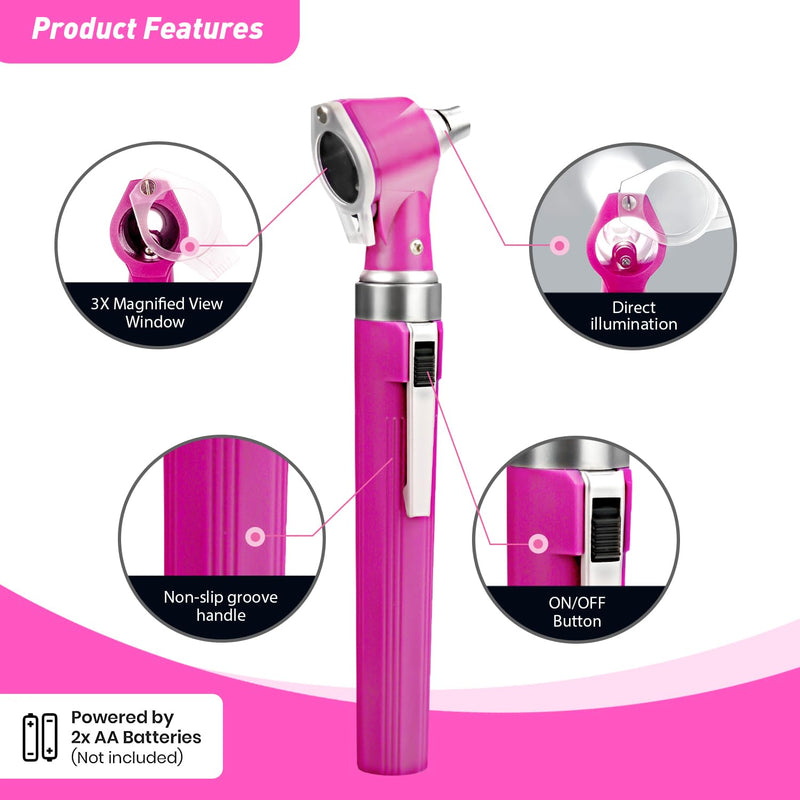 Scian Otoscope - Ear Scope with Light, Pocket Ear Diagnostic Kit with 3X Magnify Lens & 8 Speculum Tips for Kids,Elders,Dogs,Home Use (Pink) Pink