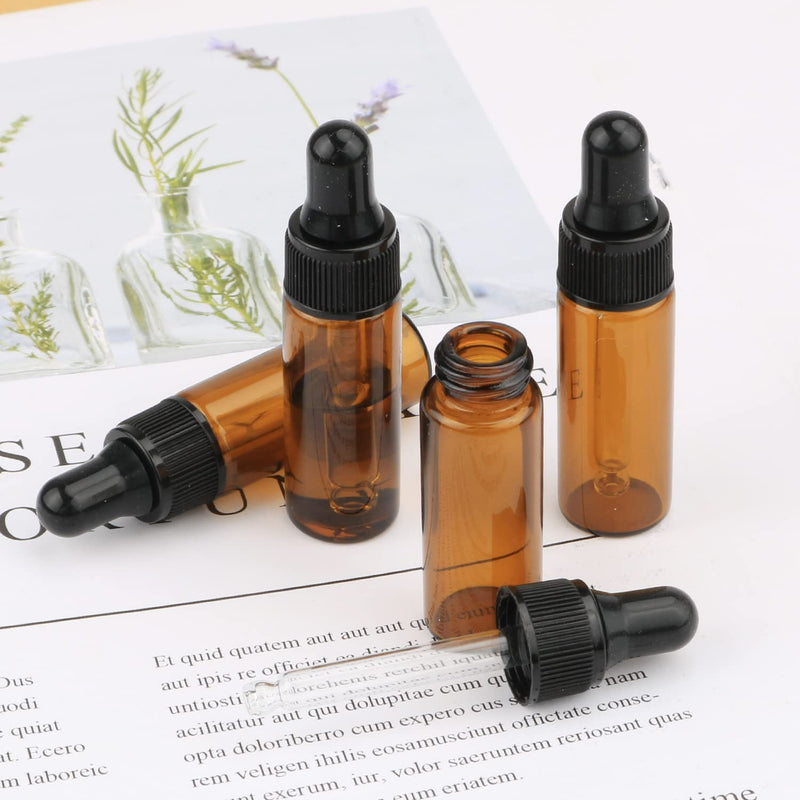 [Australia - AusPower] - 15Pcs Amber Glass Dropping Bottles 1ml 2ml 3ml 5ml Mini Essential Oil Dropper Bottles Empty Travel Sample Vials with Black Cap (5ml) 