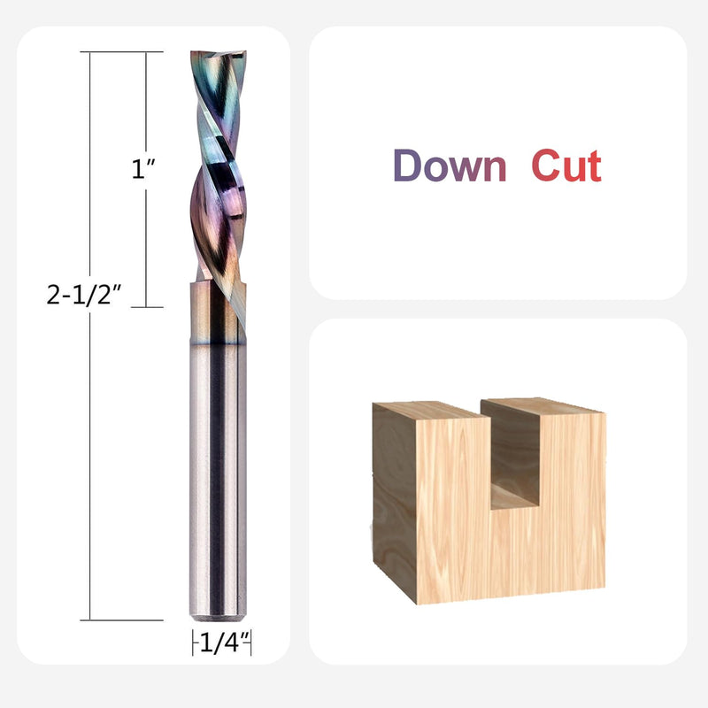 [Australia - AusPower] - SpeTool 1/4 Inch Shank Downcut Spiral Router Bit 1/4 Inch Cutting Diameter 1 inch Cutting Length with Extra Long Life Coating CNC Router Bits End Mill for Woodwork Mortise Slot 1/4" Dia - 1" CL -1/4" Shank DOWN CUT 