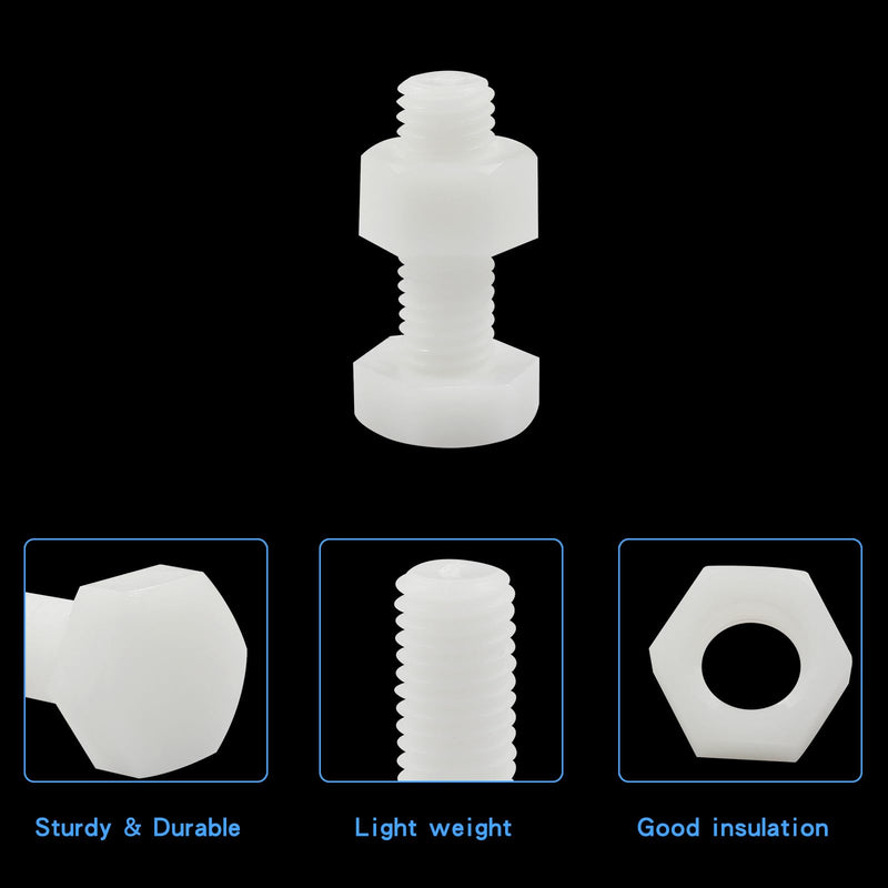 [Australia - AusPower] - Biaungdo 20 Pair M10 x 30mm Nylon Hex Bolts, White Plastic Hex Bolts Full Thread Hex Head Screws and Nuts Set M10x30mm 