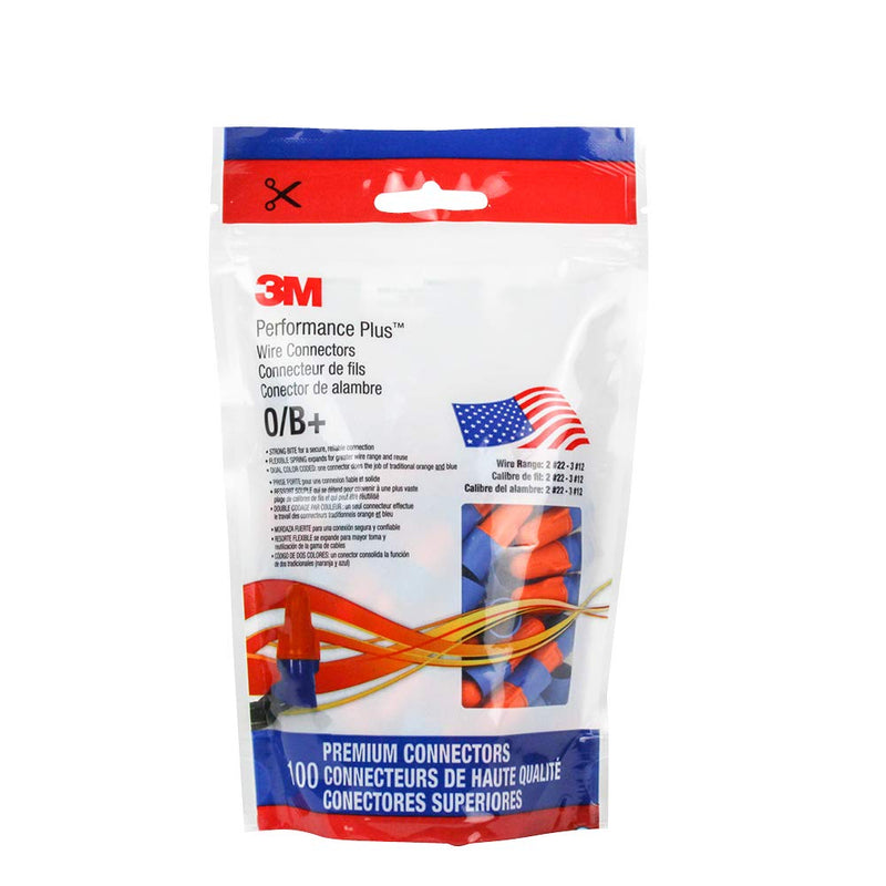 [Australia - AusPower] - 3M(TM) 3M Performance Plus Wire Connector O/B+Pouch, 100/POUCH, 100 units, Orange/Blue Pack of 100 
