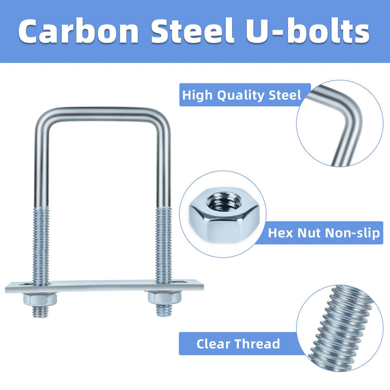 [Australia - AusPower] - 4 Sets M8 Square U Bolts, U Bolts 25mm (1") Width 90mm (3.54") Length, Zinc Plated Carbon Steel U Bolt with Nuts, Plate and Washers (25 x 90mm) M8 x 25 x 90mm 