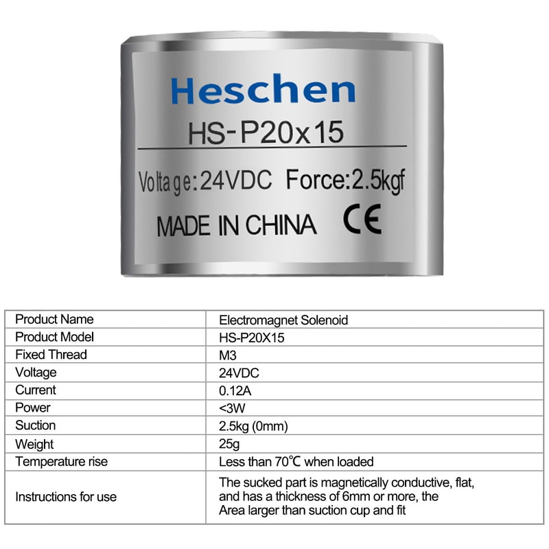 Heschen 20mm Silver Industrial Magnet Cylindrical DC 24V 2.5kg