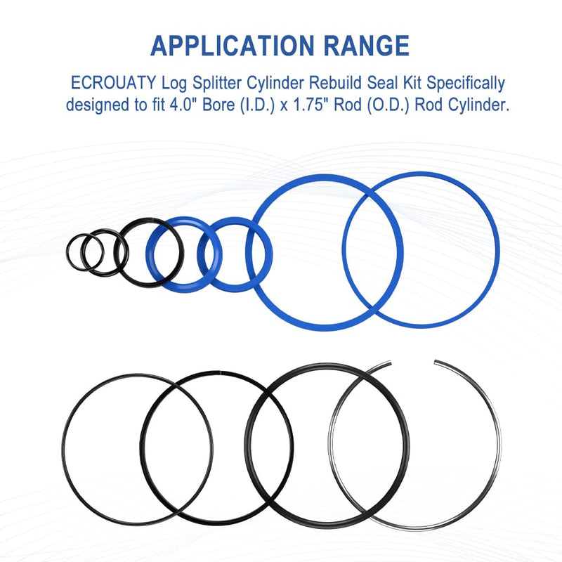 [Australia - AusPower] - Hydraulic Log Splitter Cylinder Rebuild Seal Kit for 4.0"Bore x 1.75" Rod Cylinder, Huskee Log Splitter Parts Hydraulic Cylinder Rebuild Kit (Pack of 11) For 4.0"Bore x 1.75" Rod Cylinde 