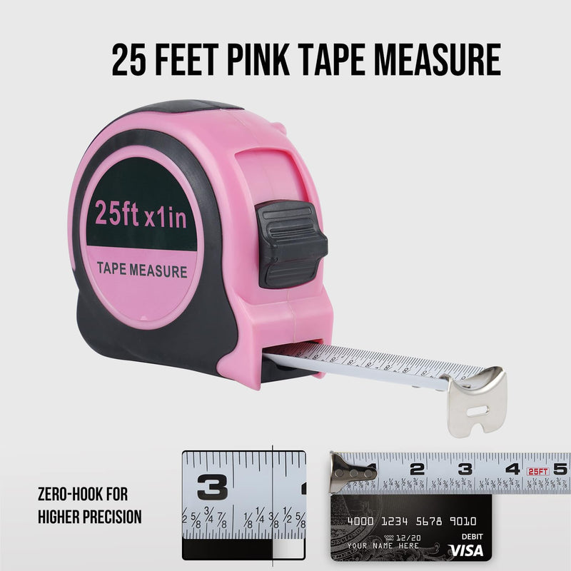 [Australia - AusPower] - Lichamp Pink Tape Measure 25 Feet, Measuring Tape 1 Pack 25ft x 1in with 1/8 Fractions 