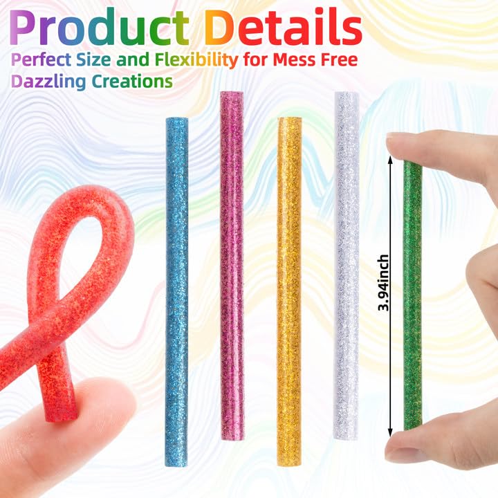 MAQIHAN mini glitter hot glue sticks, 48 colorful hot melt sticks for art and crafts