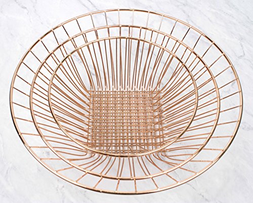 RSVP International copper wire hanging storage baskets, 3-tier collection, with open wire design for versatile kitchen or home organization.