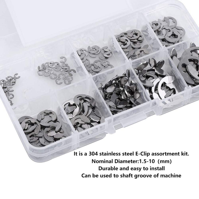 [Australia - AusPower] - EClip Retaining Washers, Circlip Kit Resistance and Oil Resistance Many Models 304 Stainless Steel Silver for Shaft Groove of Machine 
