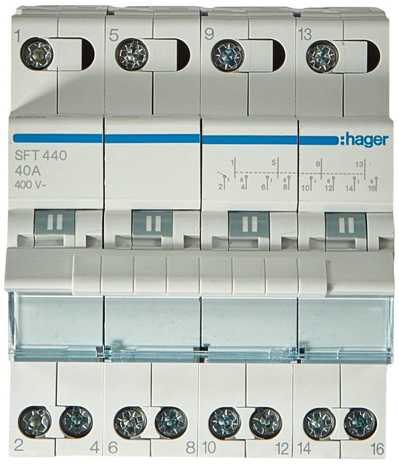 HAGER SFT440 - Commutatore 1-0-2 tetrapolare 40A 4 moduli con comune in alto Single